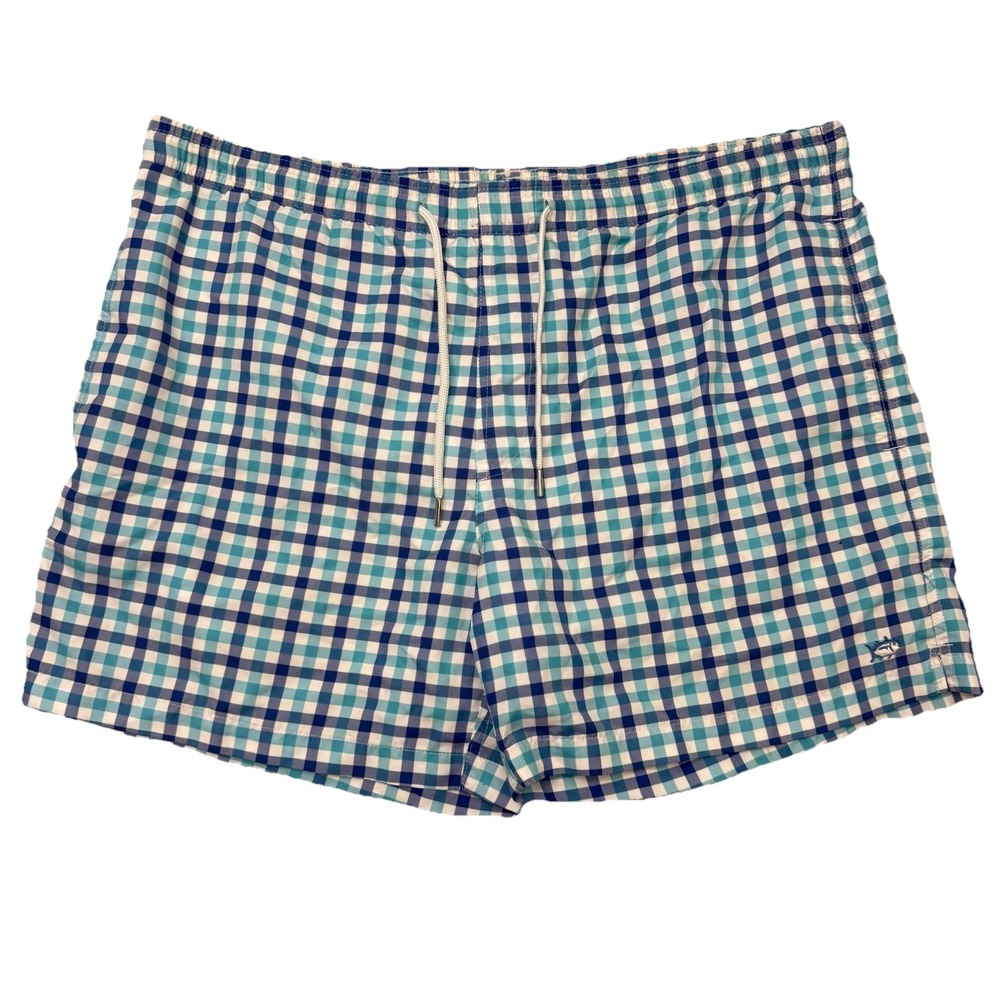 Southern Tide Swim Trunks Mens XL Blue Gingham Check Lined Beach Shorts